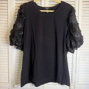 Love Ever After Skylar Black 3D Applique Sleeve Scoop Neck Knit Top 2X NEW